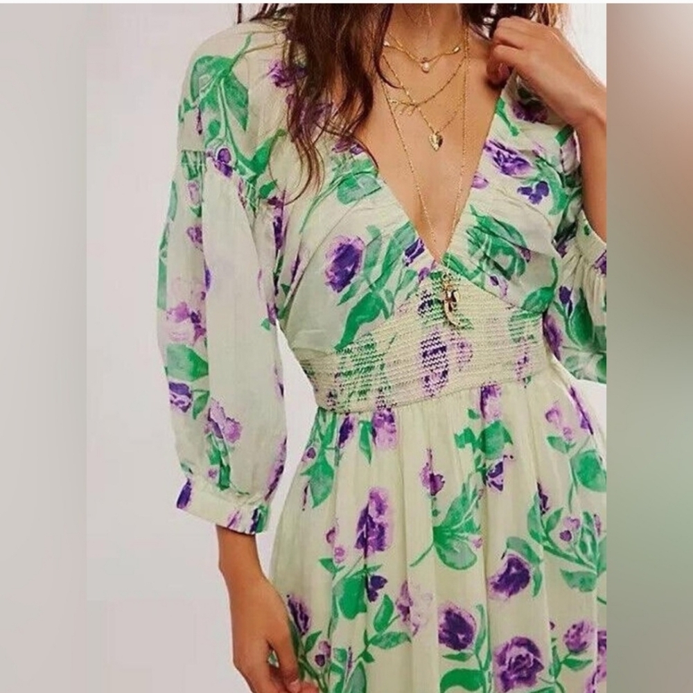 Free People Floral Maxi Dress - Green and Purple